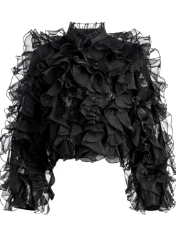 Alice and Olivia BRITTON RUFFLED CROPPED JACKET BLACK*CLOTHING
