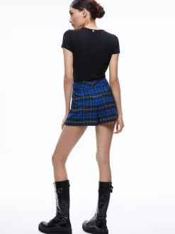 Alice and Olivia CADY HIGH WAISTED SHORT SCHOOLGIRL PLAID SAPPHIRE*CLOTHING