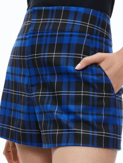 Alice and Olivia CADY HIGH WAISTED SHORT SCHOOLGIRL PLAID SAPPHIRE*CLOTHING