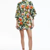 Alice and Olivia CAILIN BUTTON FRONT BLOUSON SLEEVE MINI DRESS TROPICAL SUNRISE OFF WHITE*DRESSES | CLOTHING