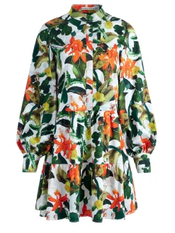 Alice and Olivia CAILIN BUTTON FRONT BLOUSON SLEEVE MINI DRESS TROPICAL SUNRISE OFF WHITE*DRESSES | CLOTHING