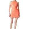 Alice and Olivia CARA SEQUIN MESH CUT OUT MINI DRESS BRIGHT CORAL*DRESSES | CLOTHING