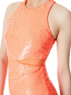 Alice and Olivia CARA SEQUIN MESH CUT OUT MINI DRESS BRIGHT CORAL*DRESSES | CLOTHING