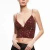 Alice and Olivia CARLI CRYSTAL EMBELLISHED BRA TOP BORDEAUX*CLOTHING