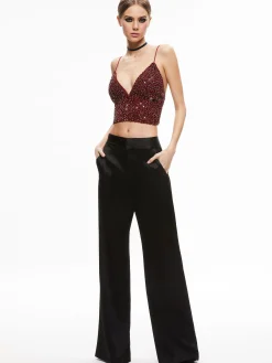 Alice and Olivia CARLI CRYSTAL EMBELLISHED BRA TOP BORDEAUX*CLOTHING