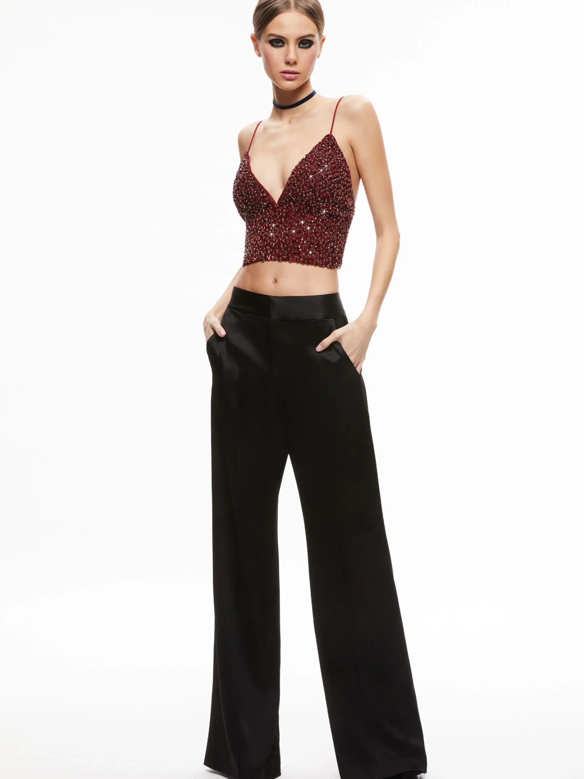 Alice and Olivia CARLI CRYSTAL EMBELLISHED BRA TOP BORDEAUX*CLOTHING