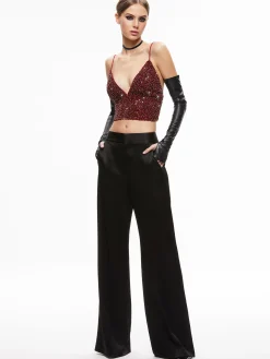 Alice and Olivia CARLI CRYSTAL EMBELLISHED BRA TOP BORDEAUX*CLOTHING