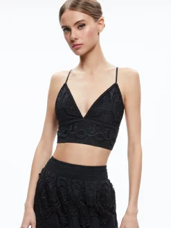Alice and Olivia CARLI EMBROIDERED BRA TOP BLACK*CLOTHING