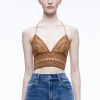 Alice and Olivia CARLI EMBROIDERED TIE NECK BRA TOP CAMEL/GOLD*CLOTHING