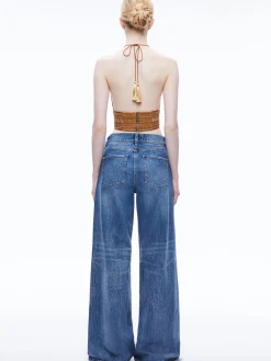 Alice and Olivia CARLI EMBROIDERED TIE NECK BRA TOP CAMEL/GOLD*CLOTHING