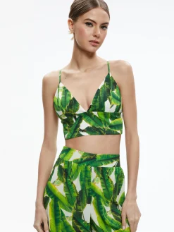 Alice and Olivia CARLI TIE BACK BRA TOP SUN PALM OFF WHITE*CLOTHING