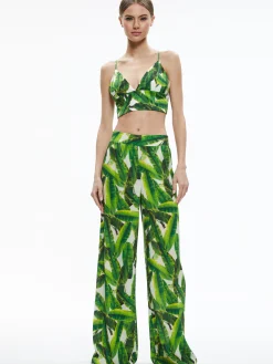 Alice and Olivia CARLI TIE BACK BRA TOP SUN PALM OFF WHITE*CLOTHING