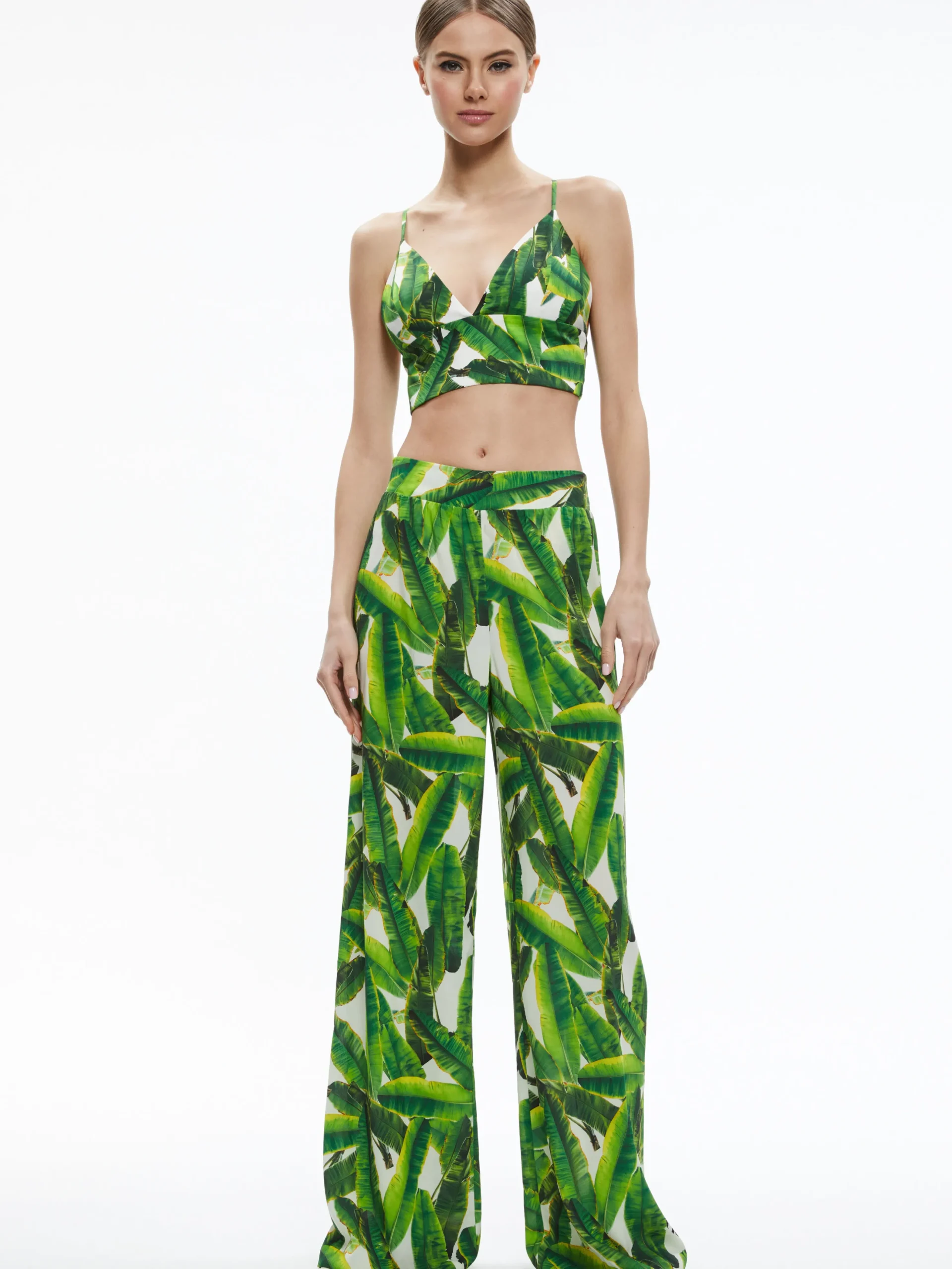 Alice and Olivia CARLI TIE BACK BRA TOP SUN PALM OFF WHITE*CLOTHING