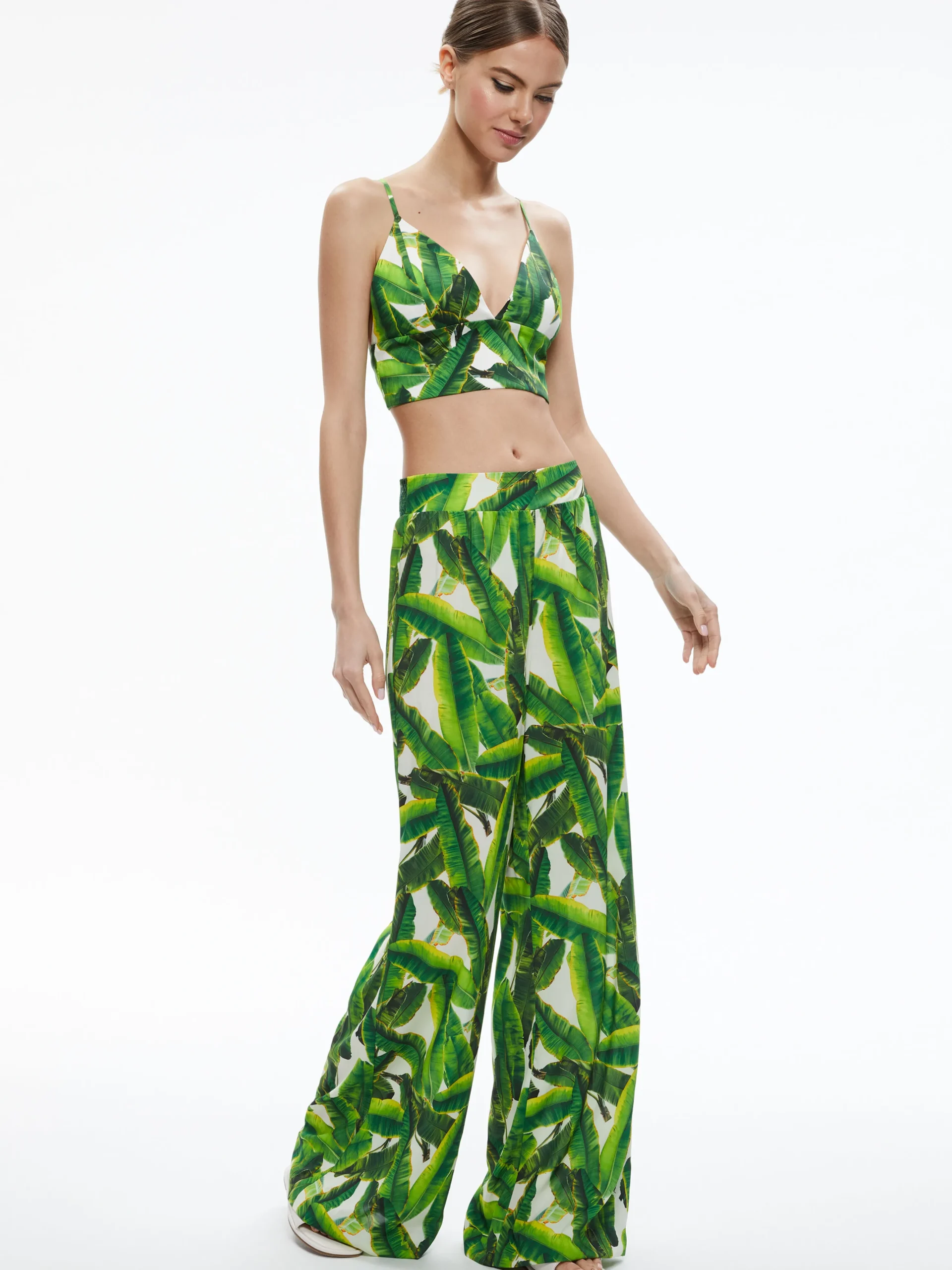 Alice and Olivia CARLI TIE BACK BRA TOP SUN PALM OFF WHITE*CLOTHING