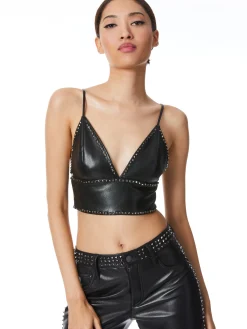 Alice and Olivia CARLI VEGAN LEATHER STUDDED BRA TOP BLACK*CLOTHING