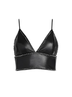 Alice and Olivia CARLI VEGAN LEATHER STUDDED BRA TOP BLACK*CLOTHING