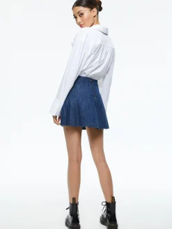 Alice and Olivia CARTER PLEATED DENIM MINI SKIRT *FEATURED SHOPS | CLOTHING