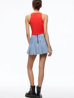 Alice and Olivia CARTER PLEATED DENIM MINI SKIRT *FEATURED SHOPS | CLOTHING