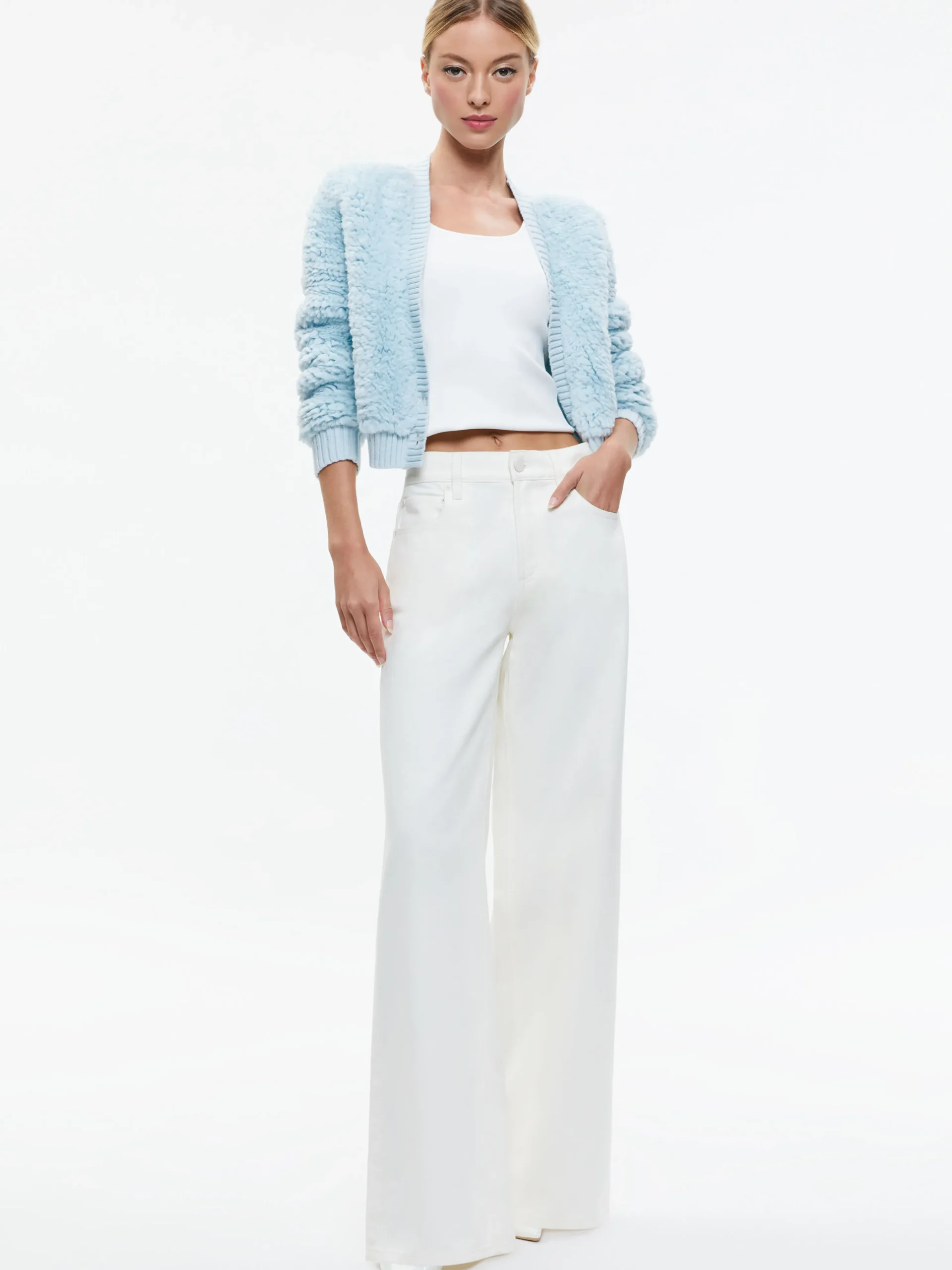 Alice and Olivia CASILDA FAUX FUR CROPPED CARDIGAN *CLOTHING