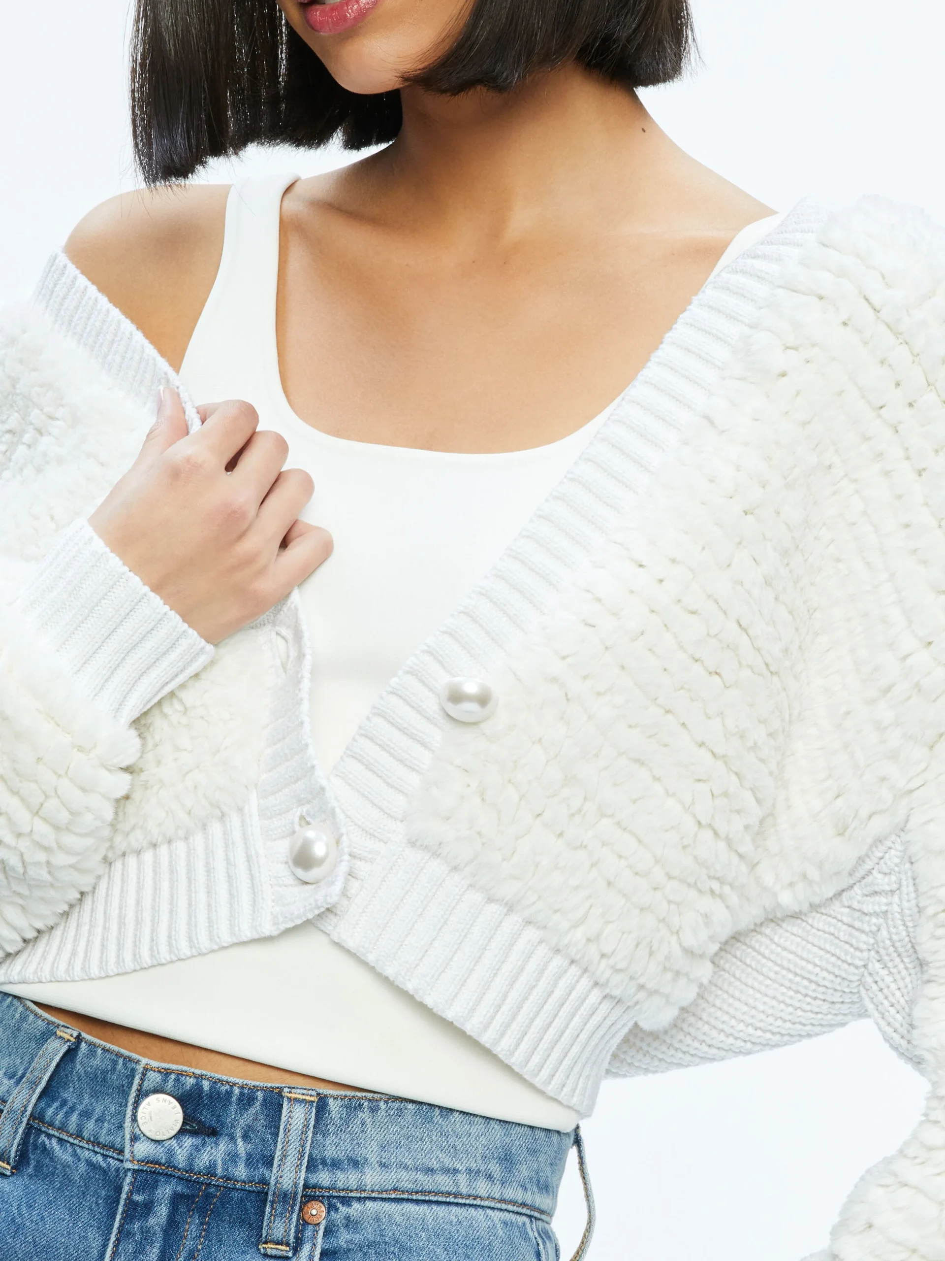 Alice and Olivia CASILDA FAUX FUR CROPPED CARDIGAN *CLOTHING