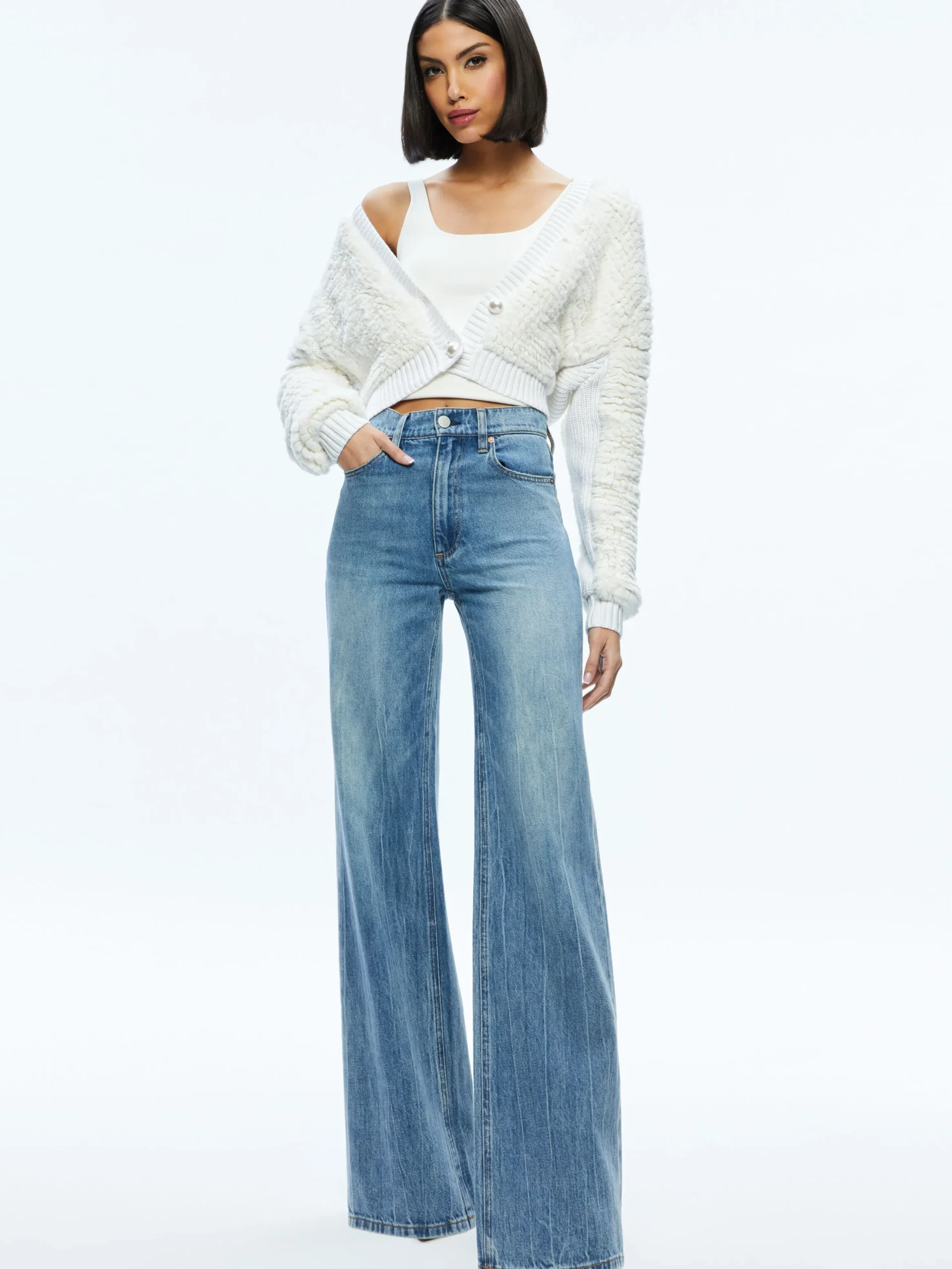 Alice and Olivia CASILDA FAUX FUR CROPPED CARDIGAN *CLOTHING