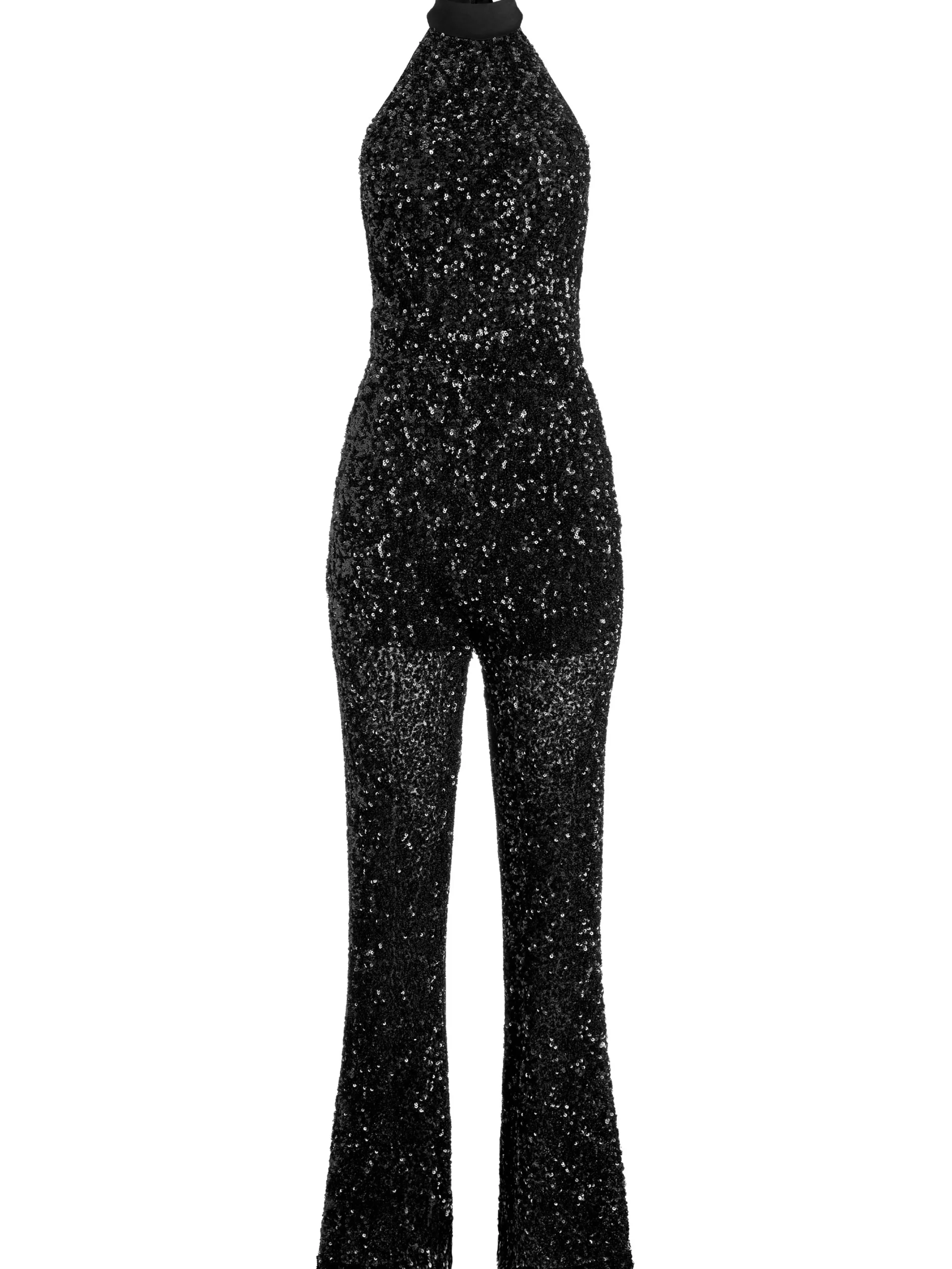 Alice and Olivia CATALINE SEQUIN HIGH NECK WIDE LEG JUMPSUIT BLACK*CLOTHING
