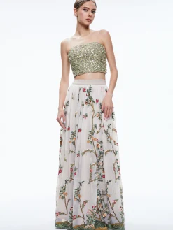 Alice and Olivia CATRINA EMBELLISHED GOWN MAXI SKIRT CHAMPAGNE/MULTI*CLOTHING
