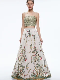 Alice and Olivia CATRINA EMBELLISHED GOWN MAXI SKIRT CHAMPAGNE/MULTI*CLOTHING
