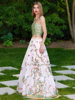 Alice and Olivia CATRINA EMBELLISHED GOWN MAXI SKIRT CHAMPAGNE/MULTI*CLOTHING