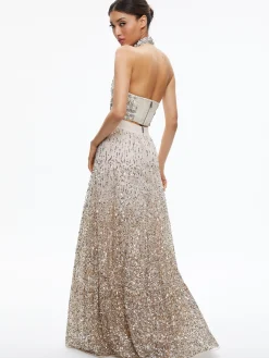 Alice and Olivia CATRINA SEQUIN EMBELLISHED GOWN SKIRT CHAMPAGNE/MULTI*CLOTHING