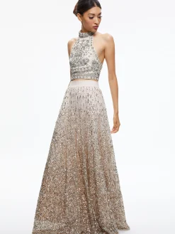 Alice and Olivia CATRINA SEQUIN EMBELLISHED GOWN SKIRT CHAMPAGNE/MULTI*CLOTHING