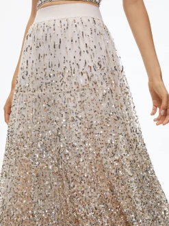 Alice and Olivia CATRINA SEQUIN EMBELLISHED GOWN SKIRT CHAMPAGNE/MULTI*CLOTHING
