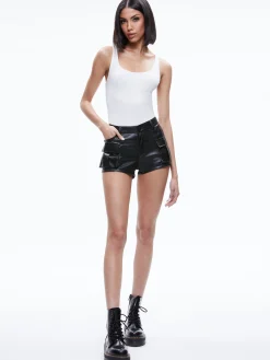 Alice and Olivia CAY LOW RISE VEGAN LEATHER CARGO SHORT BLACK*FEATURED SHOPS | CLOTHING
