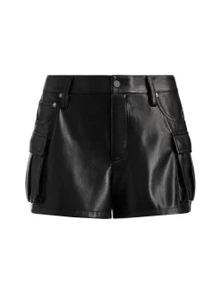Alice and Olivia CAY LOW RISE VEGAN LEATHER CARGO SHORT BLACK*FEATURED SHOPS | CLOTHING