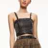 Alice and Olivia CERESI CHAIN STRAP STUDDED TOP BLACK/ANTIQUE NICKLE*CLOTHING