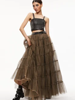 Alice and Olivia CERESI CHAIN STRAP STUDDED TOP BLACK/ANTIQUE NICKLE*CLOTHING