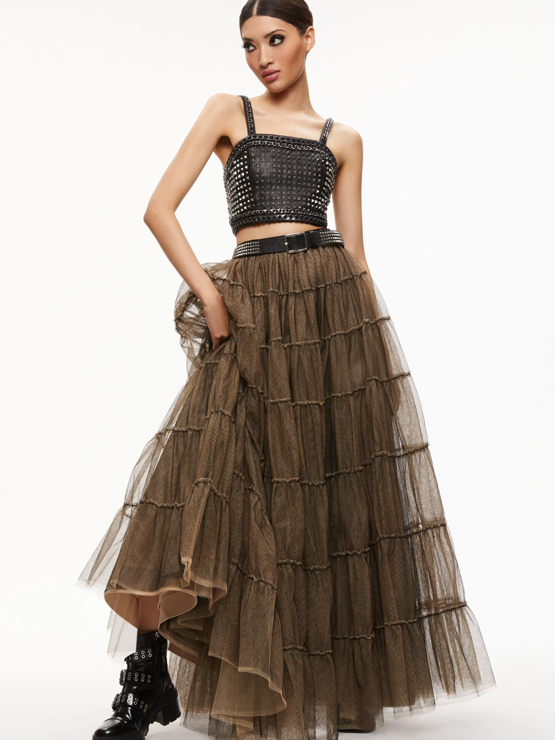 Alice and Olivia CERESI CHAIN STRAP STUDDED TOP BLACK/ANTIQUE NICKLE*CLOTHING