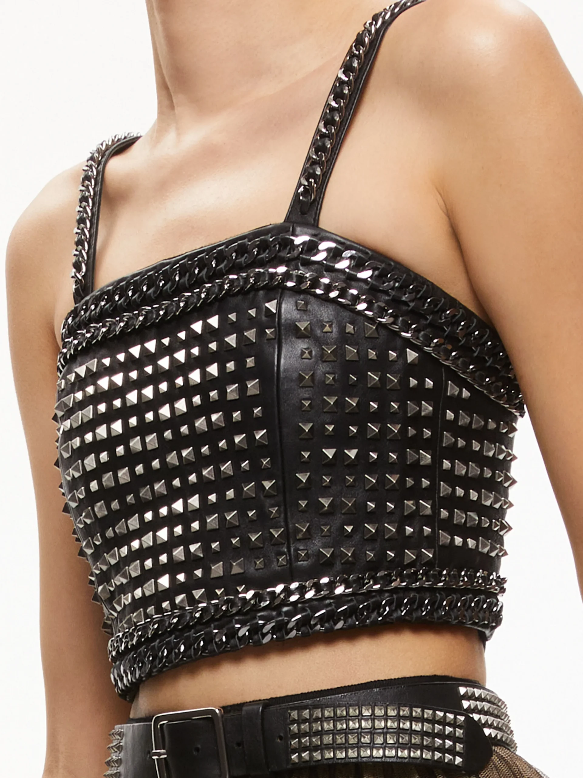 Alice and Olivia CERESI CHAIN STRAP STUDDED TOP BLACK/ANTIQUE NICKLE*CLOTHING