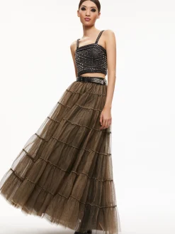 Alice and Olivia CERESI CHAIN STRAP STUDDED TOP BLACK/ANTIQUE NICKLE*CLOTHING