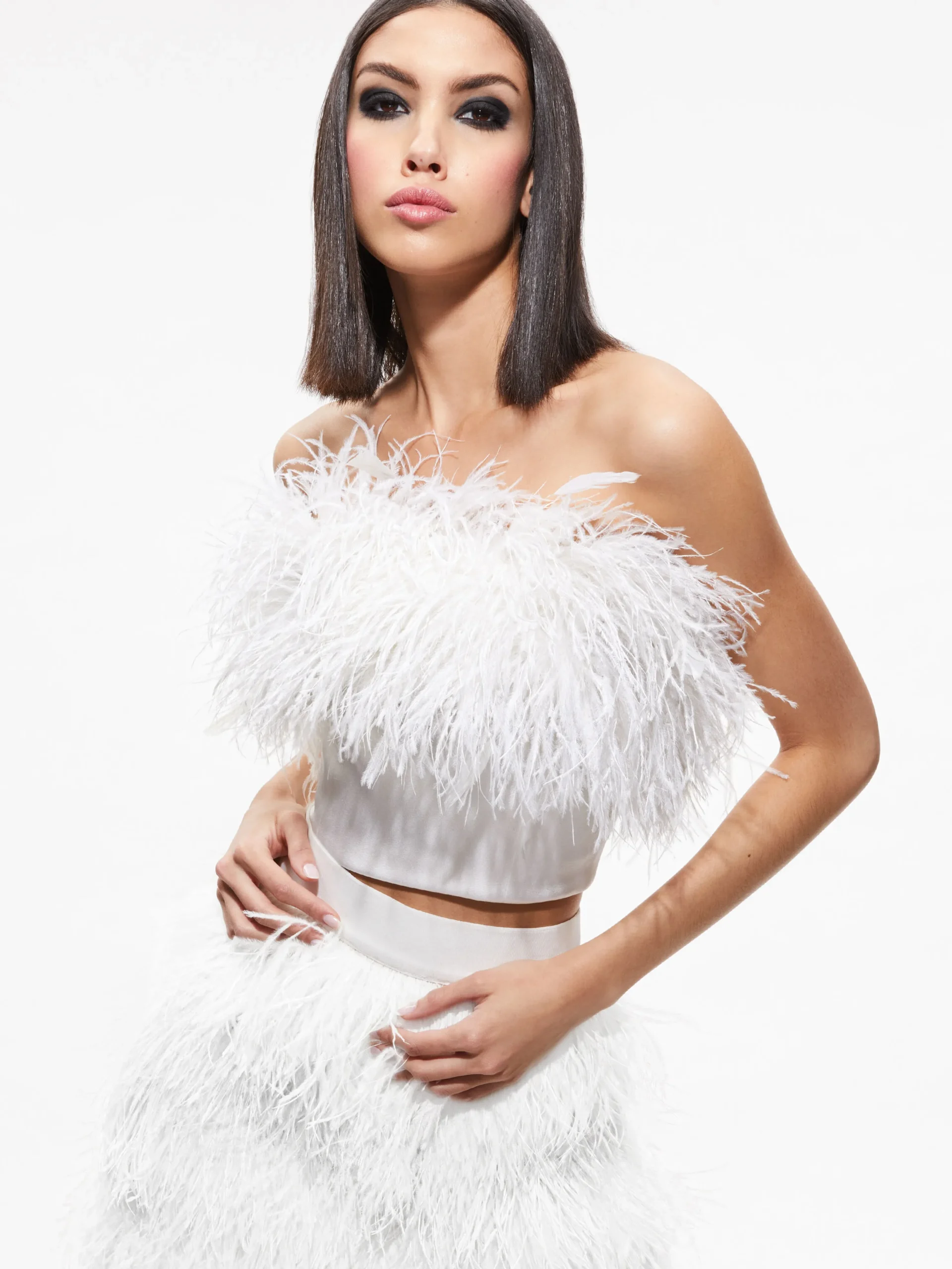 Alice and Olivia CERESI FEATHER TOP ECRU*CLOTHING