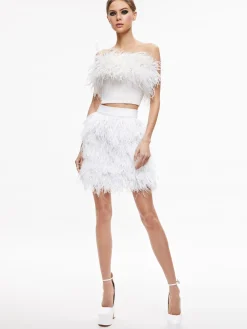 Alice and Olivia CERESI FEATHER TOP ECRU*CLOTHING
