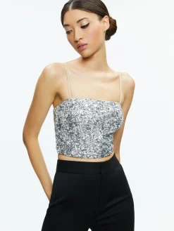 Alice and Olivia CERESI SEQUIN BANDEAU CROP TOP + MAEVE SEQUIN SLIP SKIRT *CLOTHING