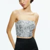 Alice and Olivia CERESI SEQUIN BANDEAU CROP TOP CHAMPAGNE/SILVER*CLOTHING