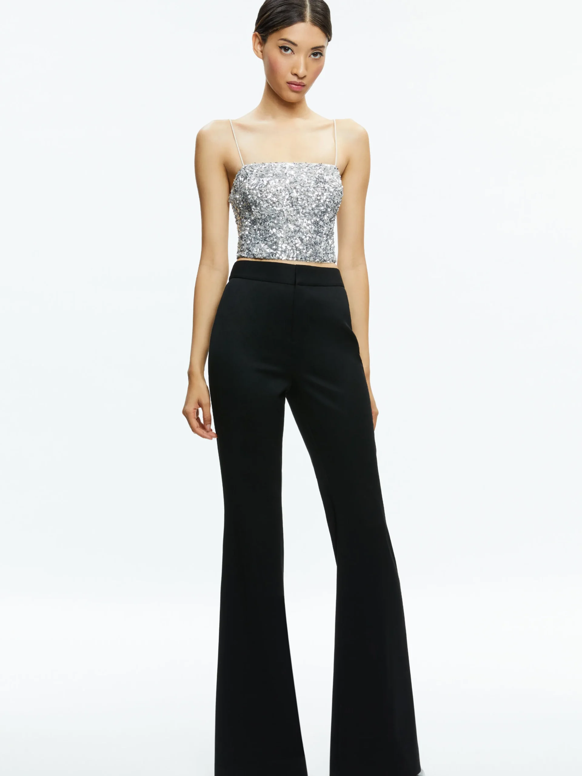 Alice and Olivia CERESI SEQUIN BANDEAU CROP TOP CHAMPAGNE/SILVER*CLOTHING
