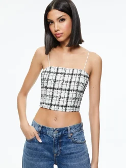 Alice and Olivia CERESI TWEED CROP TOP OFF WHITE/BLACK*FEATURED SHOPS | CLOTHING