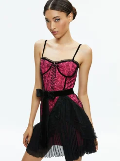 Alice and Olivia CHANTIL LACE RUFFLE MINI GOWN BLACK/WILD PINK*DRESSES | CLOTHING