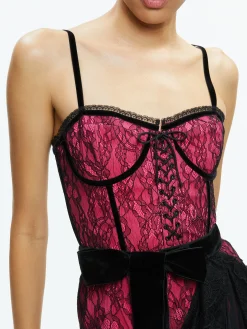 Alice and Olivia CHANTIL LACE RUFFLE MINI GOWN BLACK/WILD PINK*DRESSES | CLOTHING