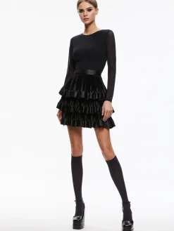 Alice and Olivia CHARA TIERED RUFFLE MINI DRESS BLACK*DRESSES | DRESSES | CLOTHING