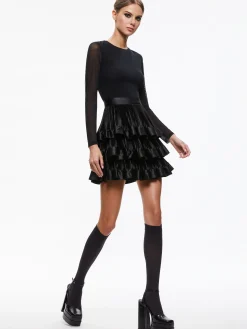 Alice and Olivia CHARA TIERED RUFFLE MINI DRESS BLACK*DRESSES | DRESSES | CLOTHING