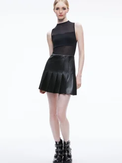 Alice and Olivia CHARA VEGAN LEATHER PLEATED MINI DRESS BLACK*FEATURED SHOPS | DRESSES | CLOTHING